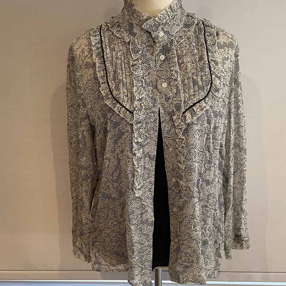 INC International Concepts Women's Ruffled Snake Print button down shirt